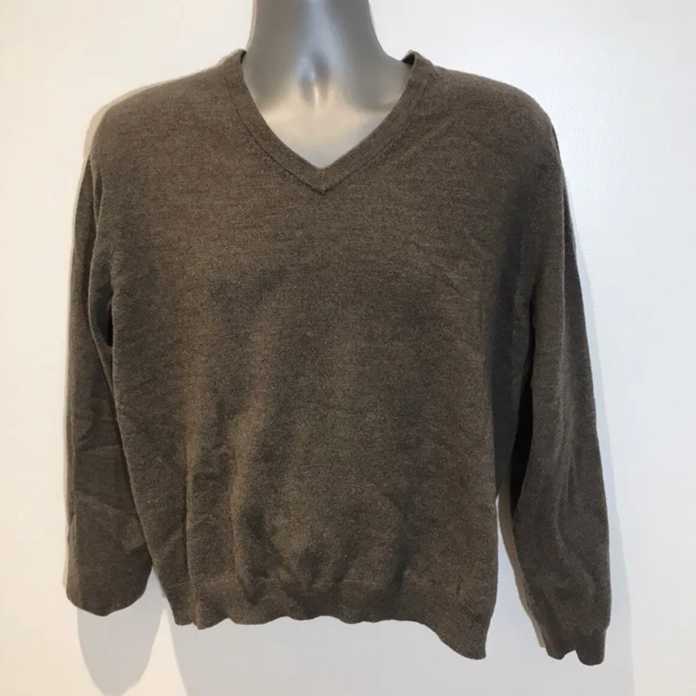 BROOKS BROTHERS Brown Saxxon wool knit long sleeve-mens Large‎ Pullover Sweater